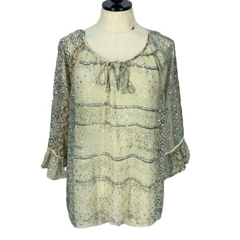 Gibson Latimer Woman's Sheer Abstract Bell Sleeves Blouse‎ Size Large